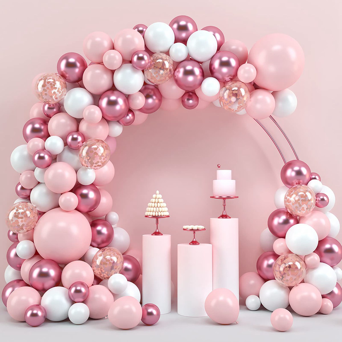 Wedding Day Supply Kit - สีชมพู Macaron บอลลูน Garland Arch ชุดวันเกิด