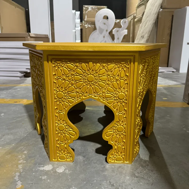 Indian Wedding Decor Supply - โต๊ะข้างเตียงทรงกลมลายดอกไม้สไตล์อินเดียสีทอง อุปกรณ์ตกแต่งห้องนั่งเล่น งานแต่งงาน โต๊ะเค้ก