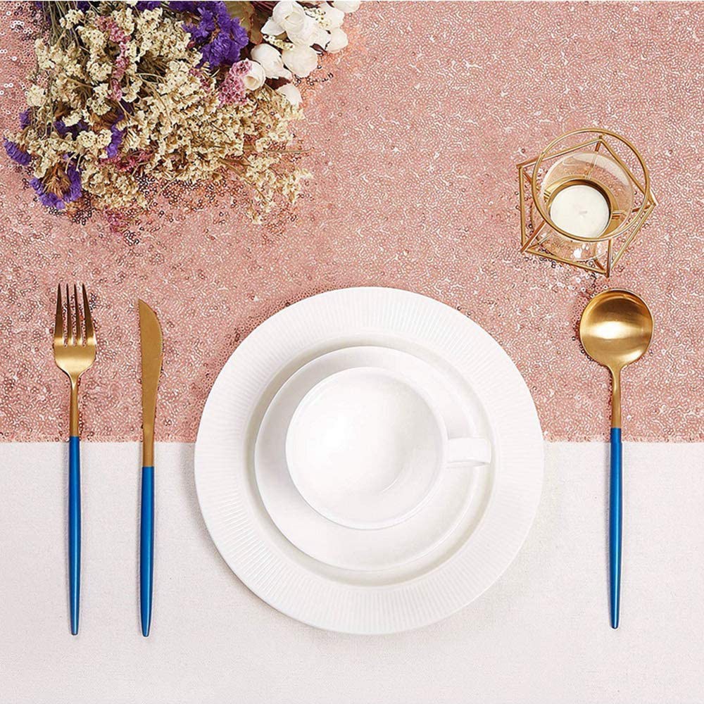 Table Runner Sequin - ผ้าปูโต๊ะปักเลื่อมสีโรสโกลด์ LICE-Sparkly สำหรับงานแต่งงาน งานเลี้ยงฉลองครบรอบวันเกิด ผ้าคลุมโต๊ะเค้ก
