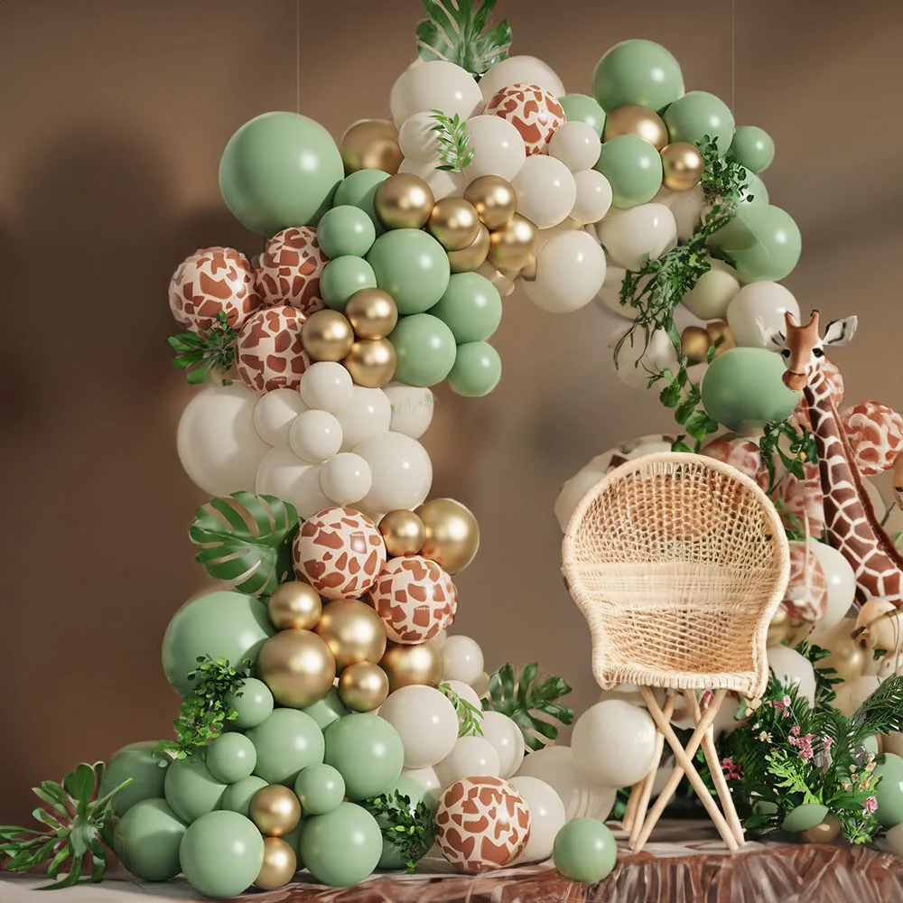 Wedding Day Supply Kit - Jungle Safari บอลลูนสีเขียว Garland Arch ชุดเด็กอุปกรณ์จัดงานเลี้ยงวันเกิดรูปแบบกวางทองบอลลูนน้ํายางตกแต่งห้องอาบน้ําเด็ก