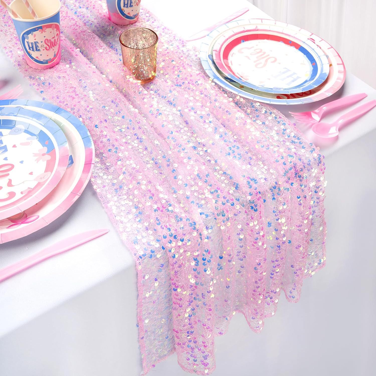 Glitter สีรุ้งเลื่อมตาราง Runn - Table Runner Sequin บทวิจารณ์และราคา